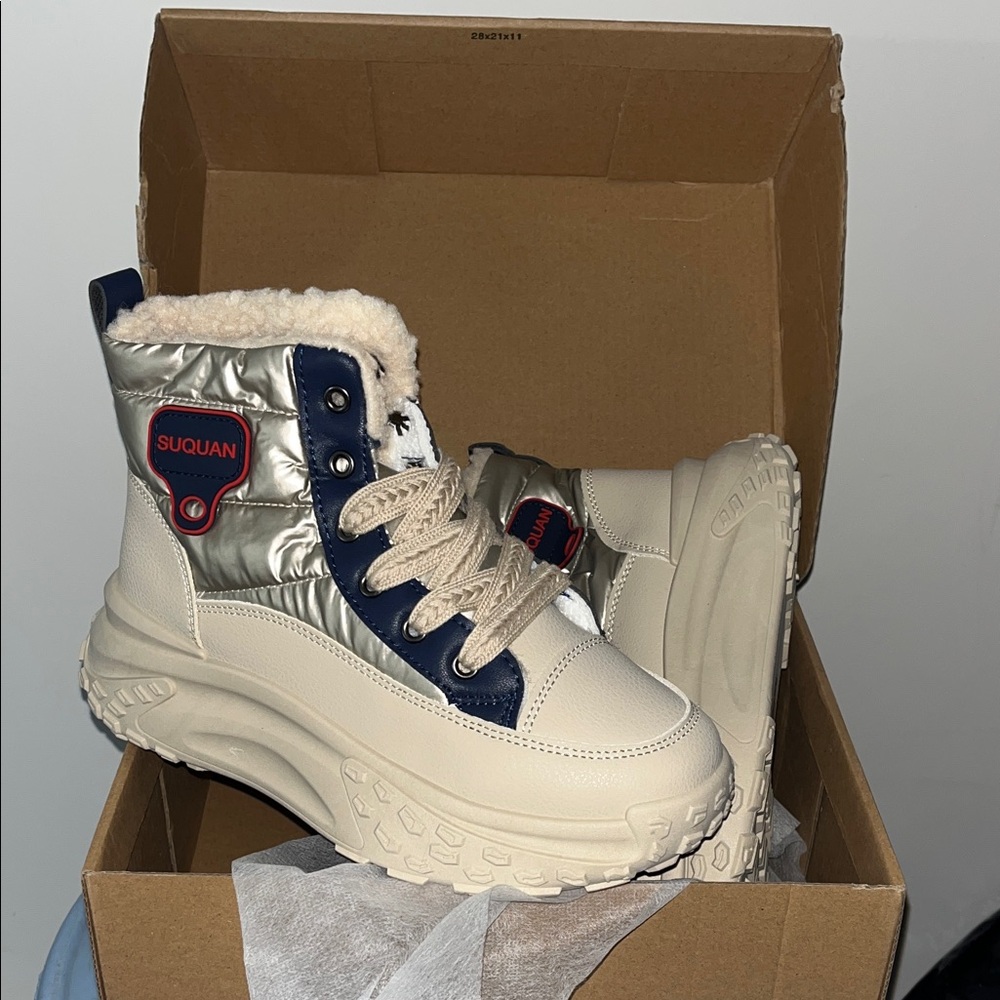 Women’s Cream Winter Plush Weatherproof Boots